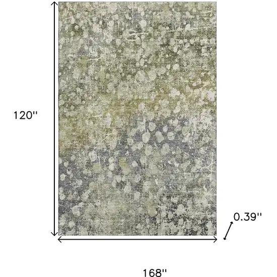 Olive Green And Gray Abstract Washable Area Rug With UV Protection Photo 9