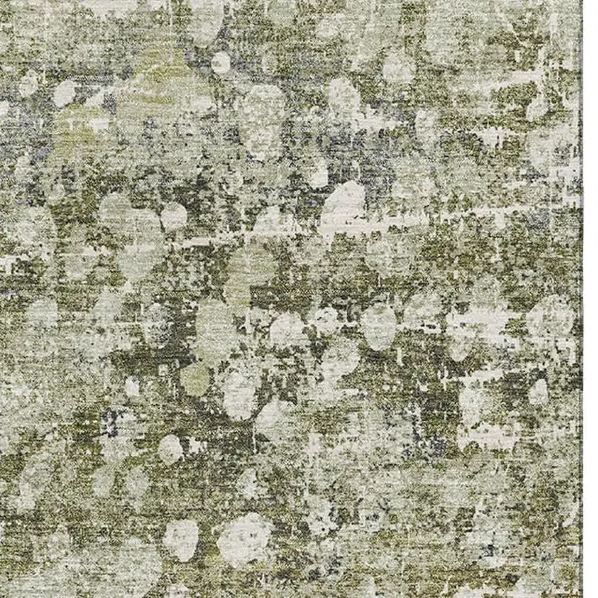 Olive Green And Gray Abstract Washable Area Rug With UV Protection Photo 4