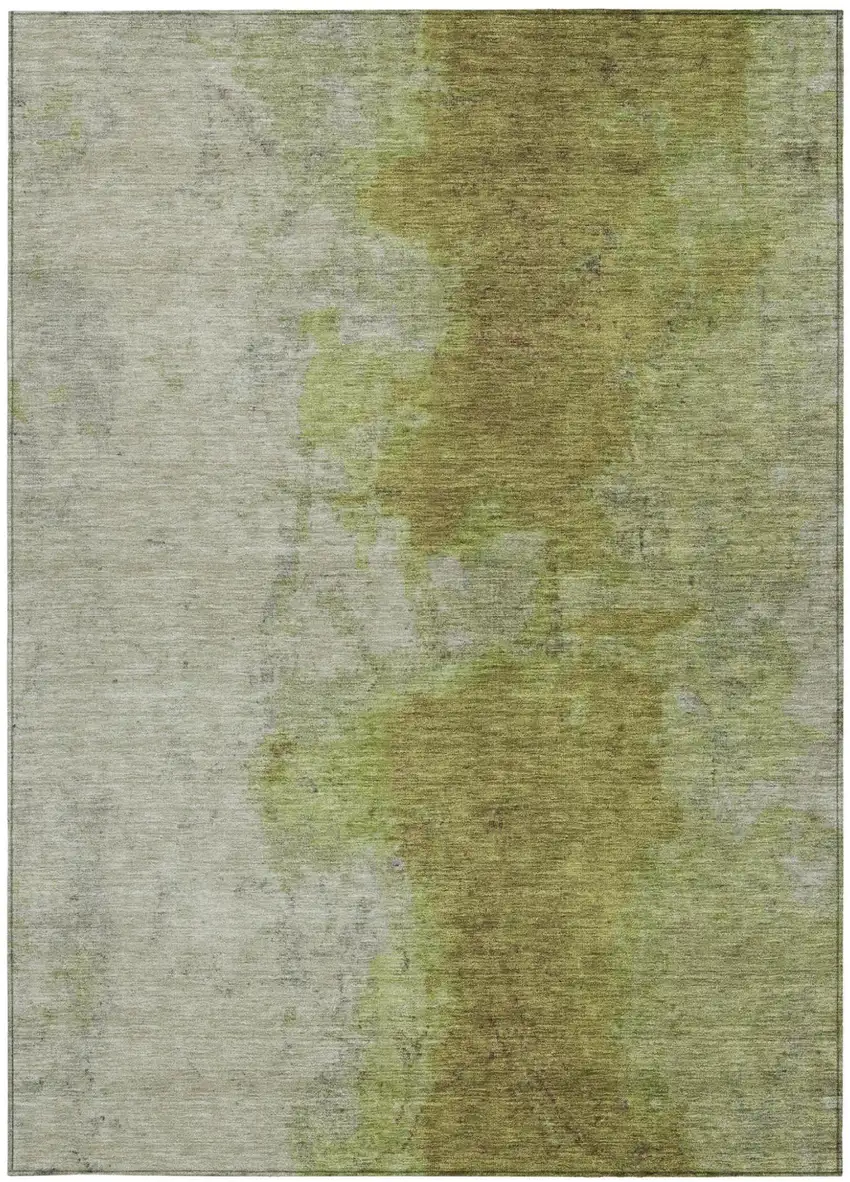 Olive Green And Gray Abstract Washable Indoor Outdoor Area Rug Photo 3