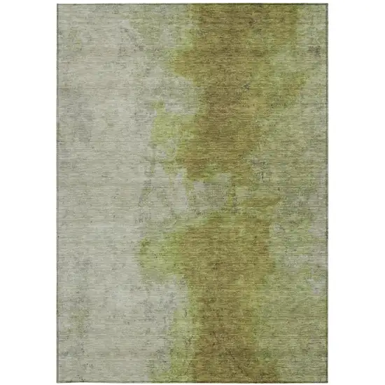 Olive Green And Gray Abstract Washable Indoor Outdoor Area Rug Photo 4