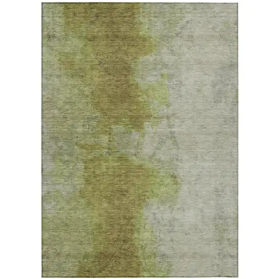 Olive Green And Gray Abstract Washable Indoor Outdoor Area Rug Photo 2