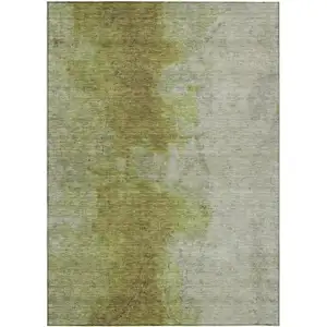 Photo of Olive Green And Gray Abstract Washable Indoor Outdoor Area Rug