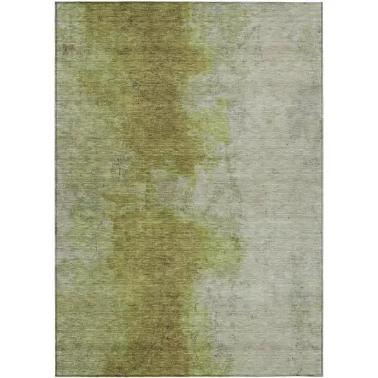 Olive Green And Gray Abstract Washable Indoor Outdoor Area Rug Photo 1