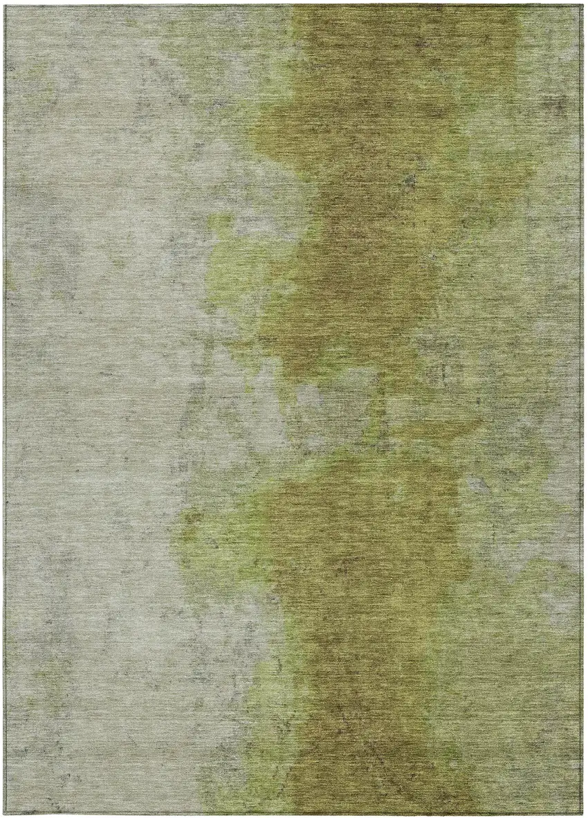 Olive Green And Gray Abstract Washable Indoor Outdoor Area Rug Photo 3