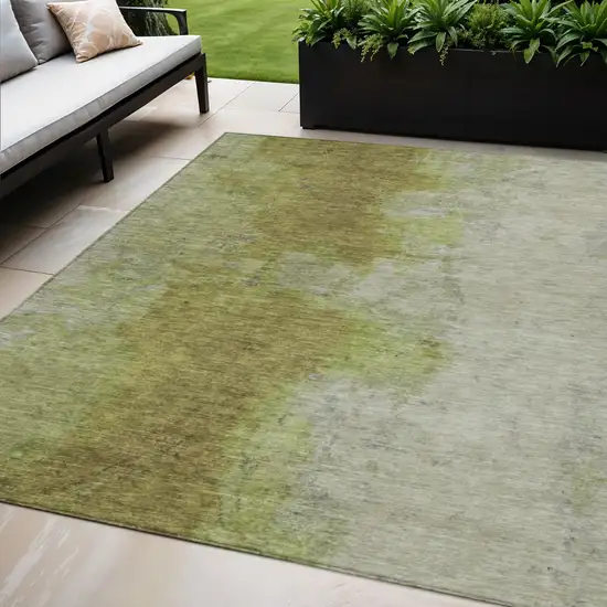 Olive Green And Gray Abstract Washable Indoor Outdoor Area Rug Photo 2