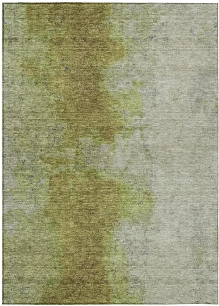 Olive Green And Gray Abstract Washable Indoor Outdoor Area Rug Photo 2