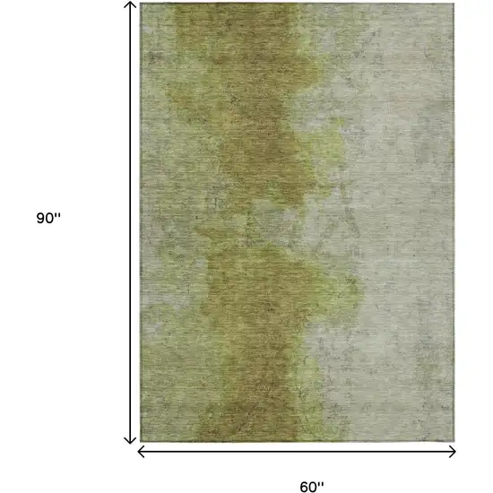 Olive Green And Gray Abstract Washable Indoor Outdoor Area Rug Photo 9
