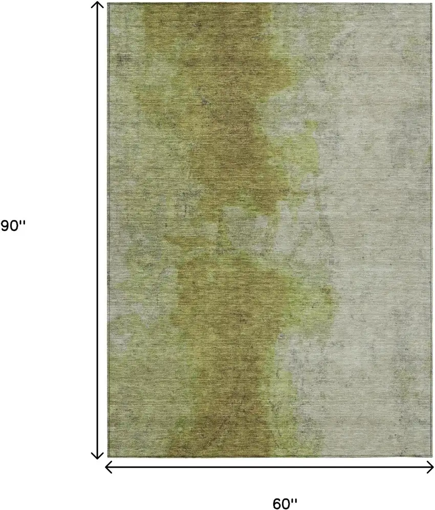 Olive Green And Gray Abstract Washable Indoor Outdoor Area Rug Photo 9
