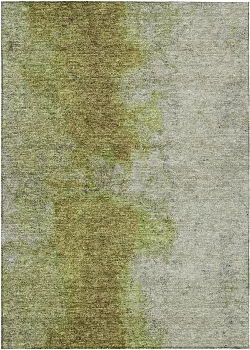 Olive Green And Gray Abstract Washable Indoor Outdoor Area Rug Photo 1