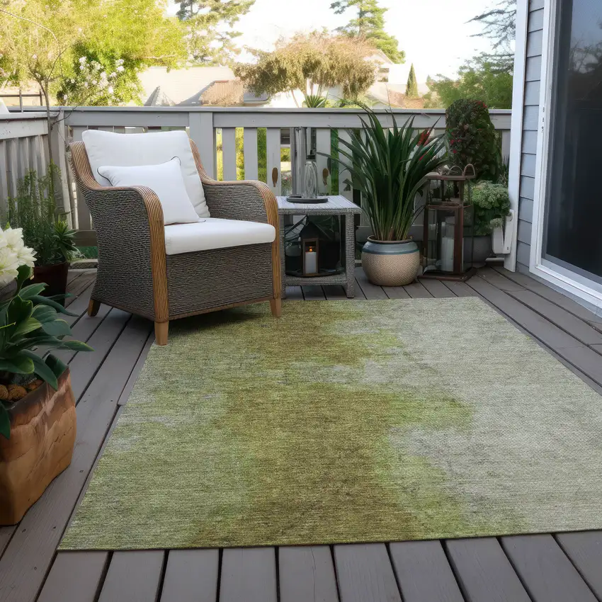 Olive Green And Gray Abstract Washable Indoor Outdoor Area Rug Photo 6
