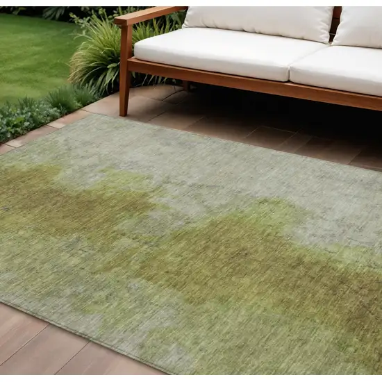 Olive Green And Gray Abstract Washable Indoor Outdoor Area Rug Photo 2