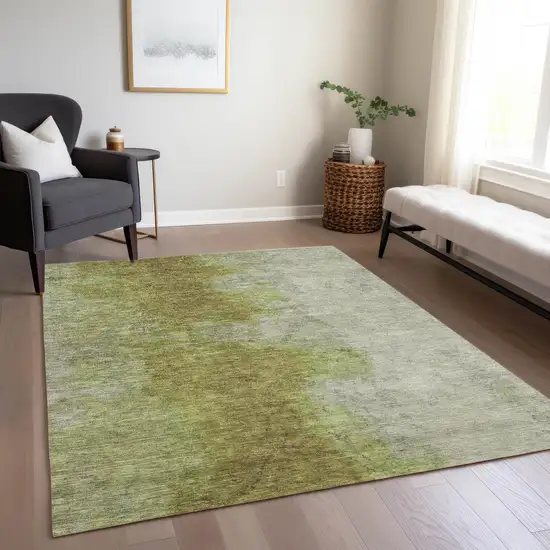 Olive Green And Gray Abstract Washable Indoor Outdoor Area Rug Photo 8