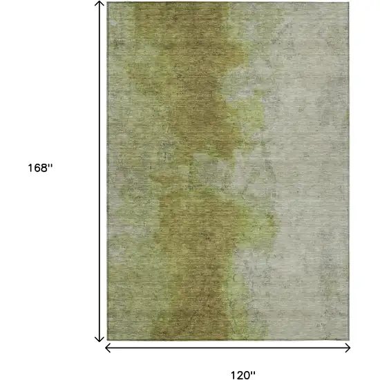 Olive Green And Gray Abstract Washable Indoor Outdoor Area Rug Photo 9