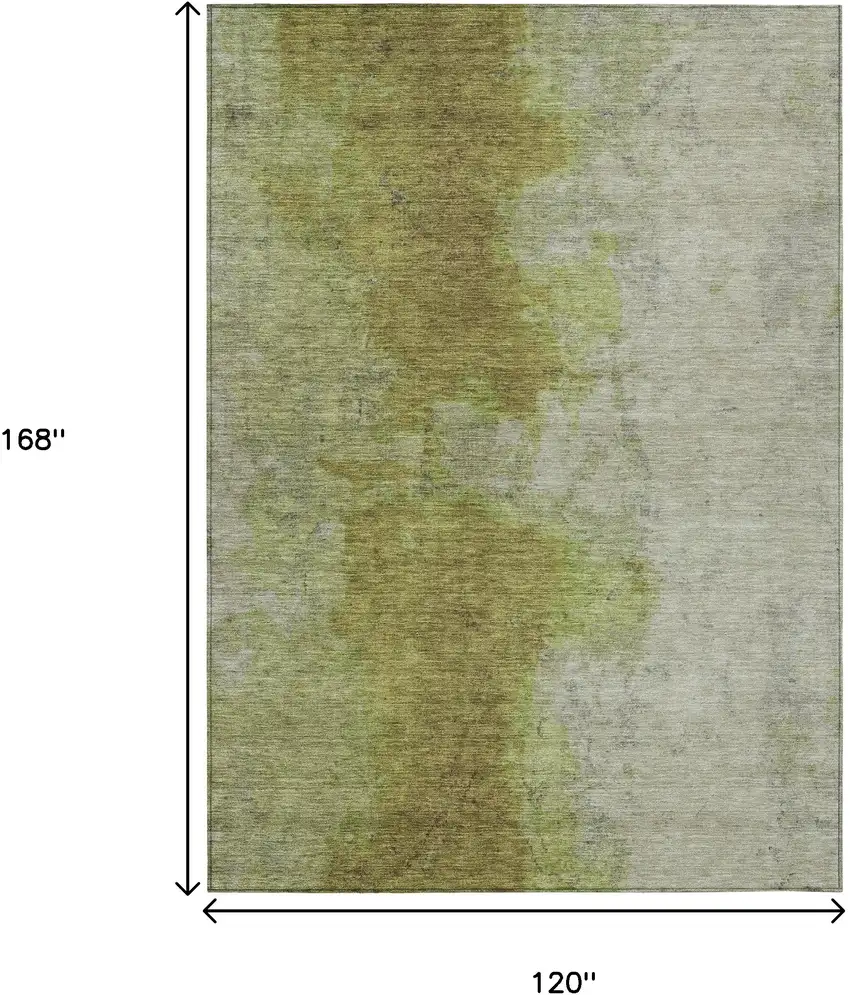 Olive Green And Gray Abstract Washable Indoor Outdoor Area Rug Photo 9