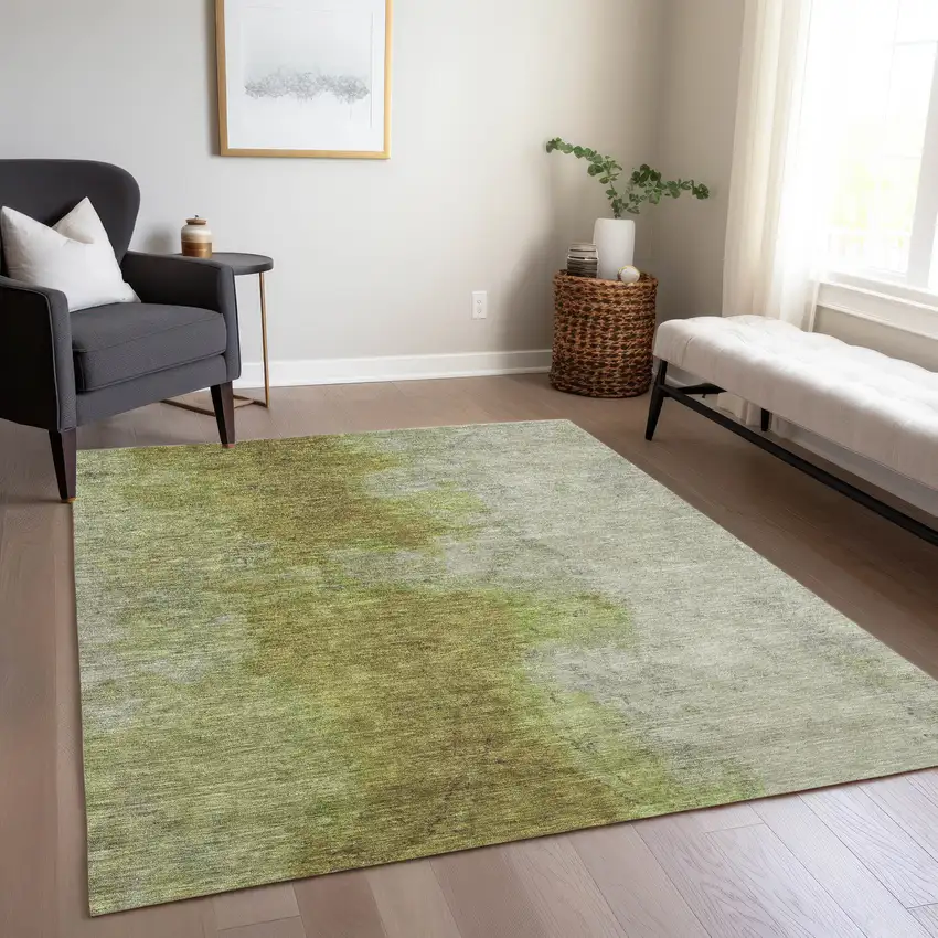 Olive Green And Gray Abstract Washable Indoor Outdoor Area Rug Photo 8