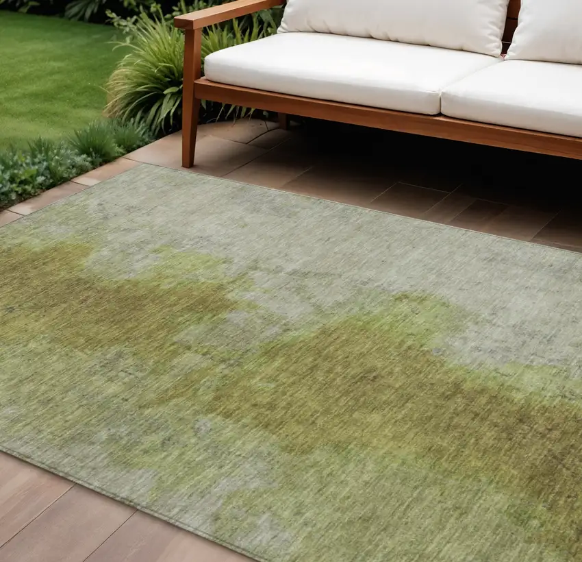 Olive Green And Gray Abstract Washable Indoor Outdoor Area Rug Photo 2