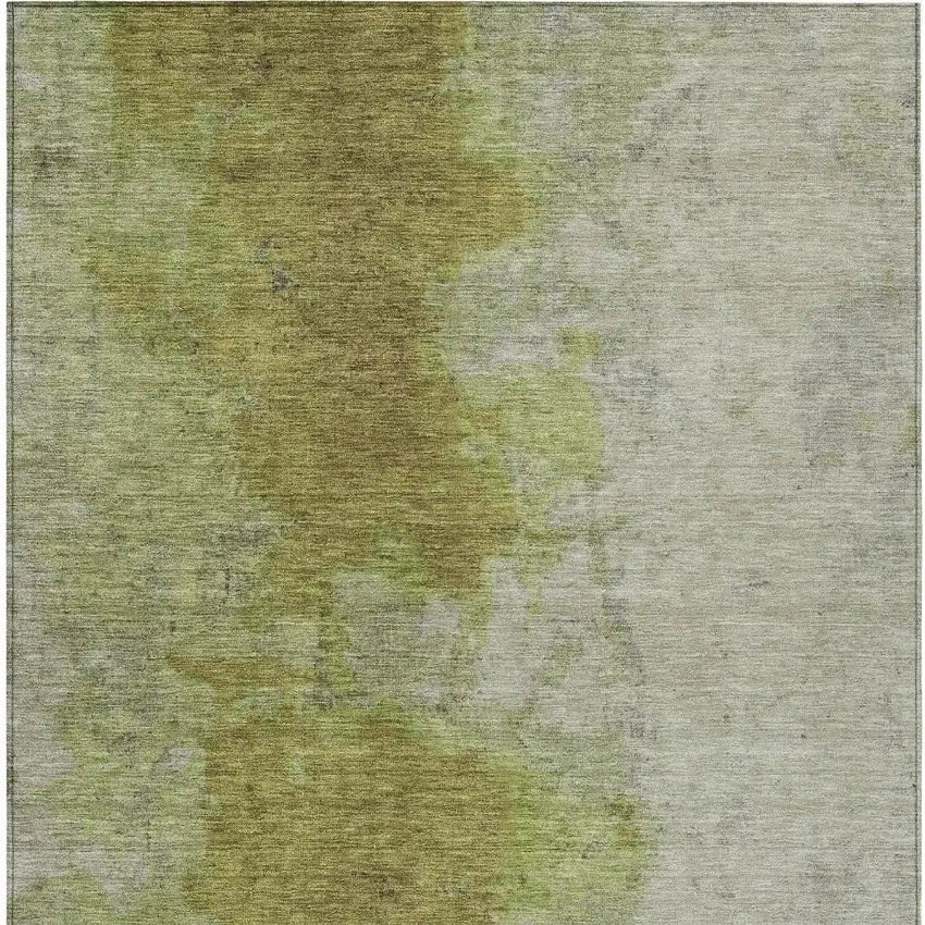 Olive Green And Gray Abstract Washable Indoor Outdoor Area Rug Photo 6
