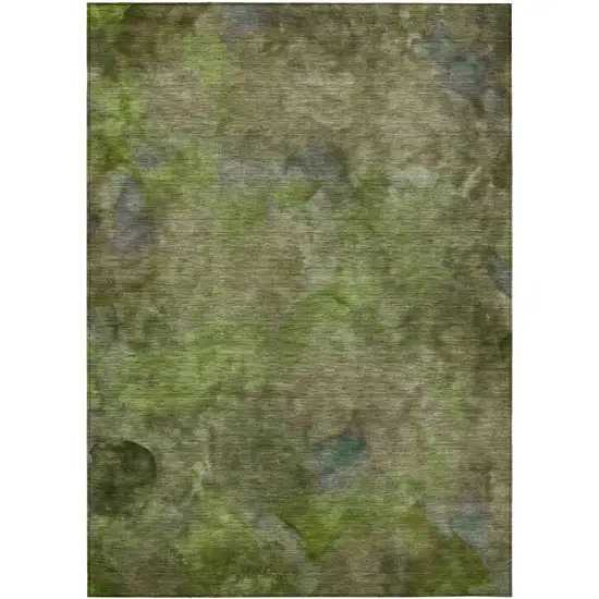 Olive Green And Gray Abstract Washable Indoor Outdoor Area Rug Photo 2