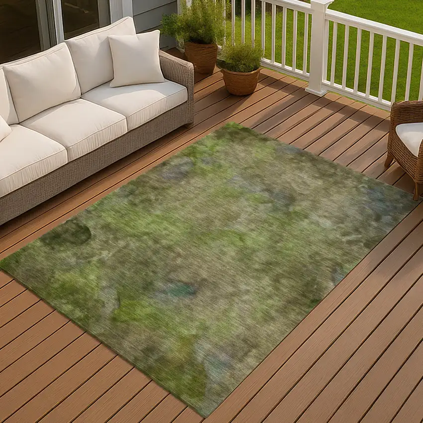 Olive Green And Gray Abstract Washable Indoor Outdoor Area Rug Photo 6