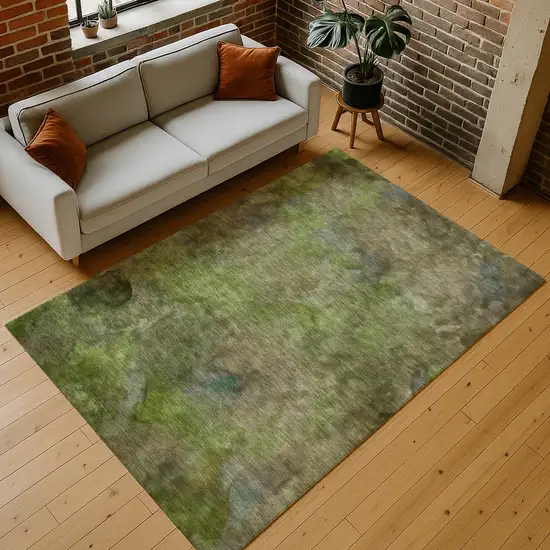 Olive Green And Gray Abstract Washable Indoor Outdoor Area Rug Photo 8