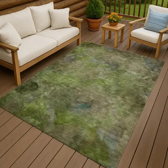 Olive Green And Gray Abstract Washable Indoor Outdoor Area Rug Photo 9