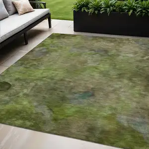 Photo of Olive Green And Gray Abstract Washable Indoor Outdoor Area Rug