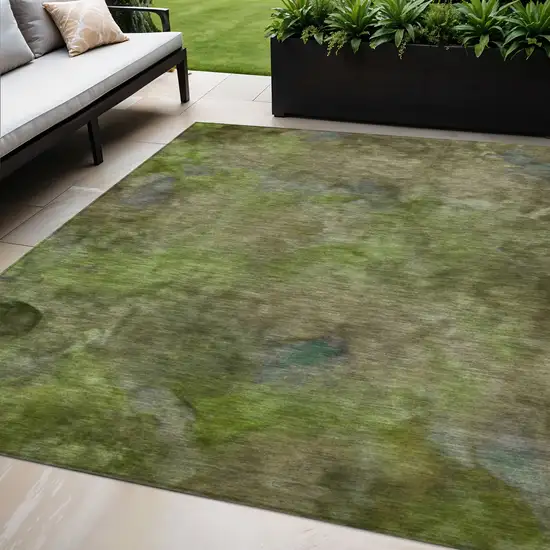 Olive Green And Gray Abstract Washable Indoor Outdoor Area Rug Photo 1