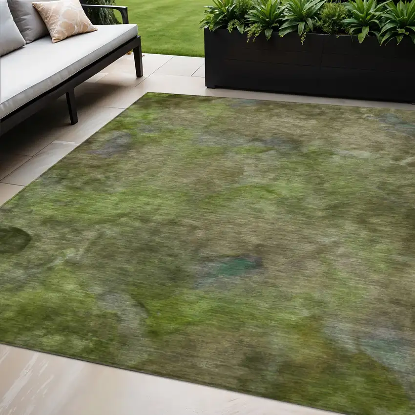 Olive Green And Gray Abstract Washable Indoor Outdoor Area Rug Photo 1