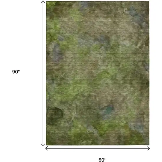 Olive Green And Gray Abstract Washable Indoor Outdoor Area Rug Photo 3