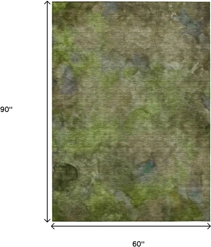 Olive Green And Gray Abstract Washable Indoor Outdoor Area Rug Photo 3