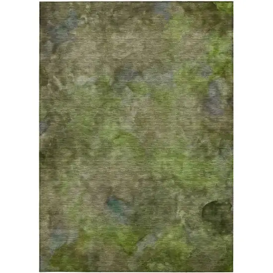 Olive Green And Gray Abstract Washable Indoor Outdoor Area Rug Photo 4