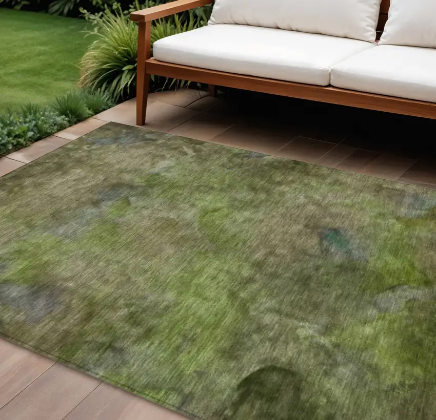Olive Green And Gray Abstract Washable Indoor Outdoor Area Rug Photo 1