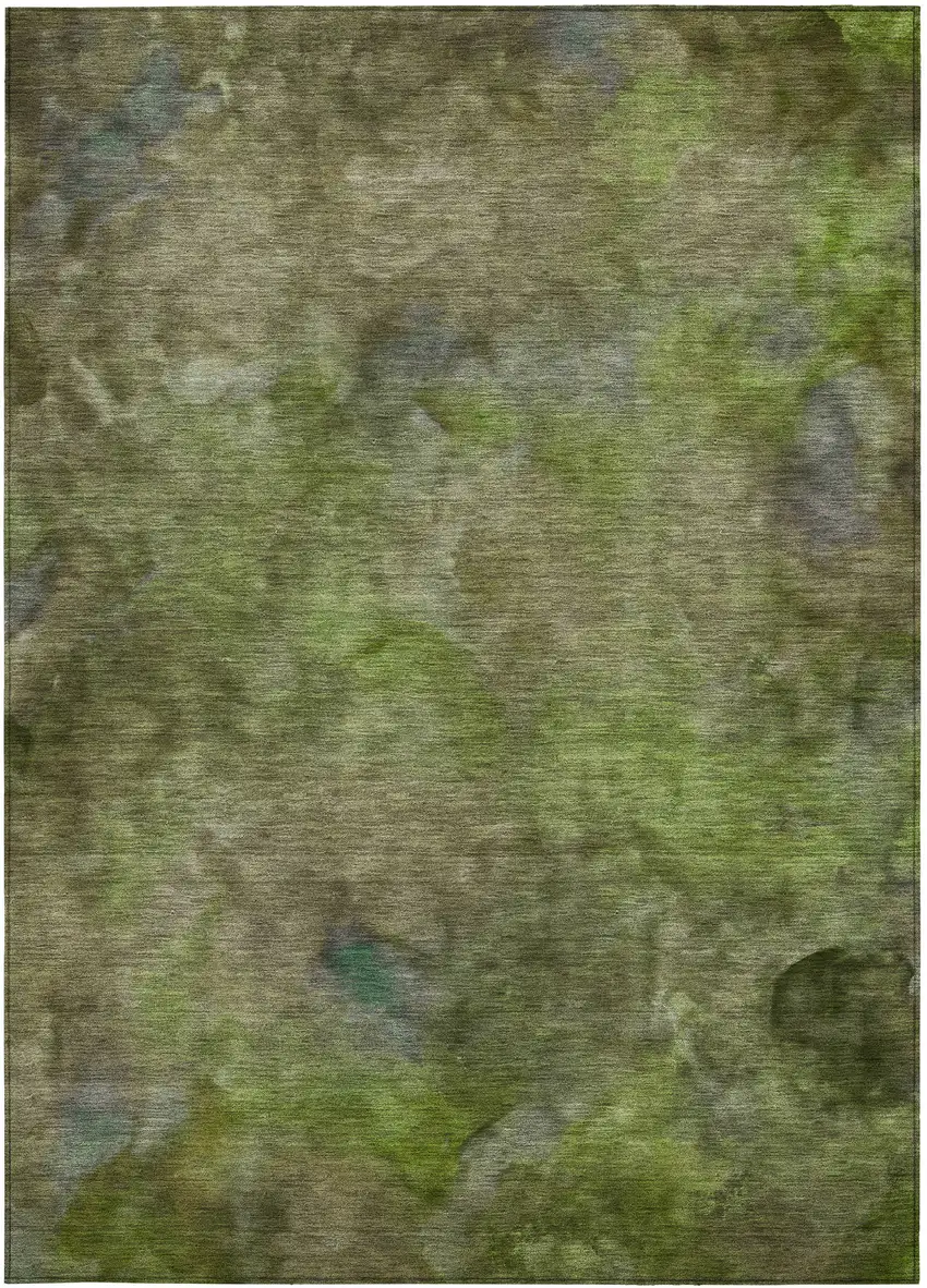Olive Green And Gray Abstract Washable Indoor Outdoor Area Rug Photo 4