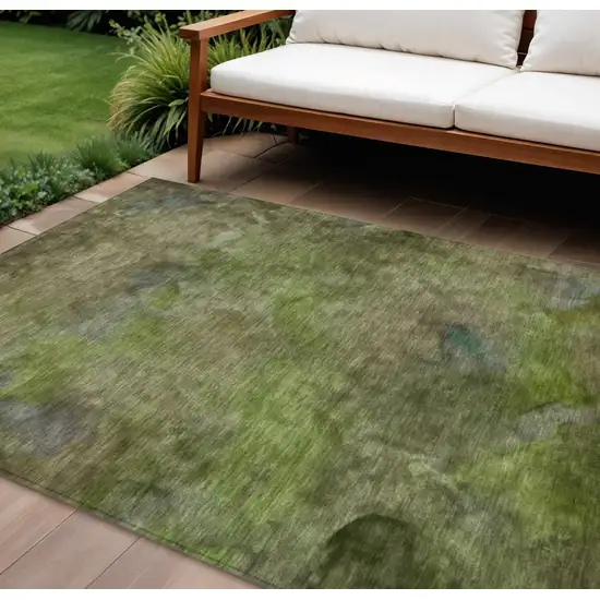 Olive Green And Gray Abstract Washable Indoor Outdoor Area Rug Photo 1