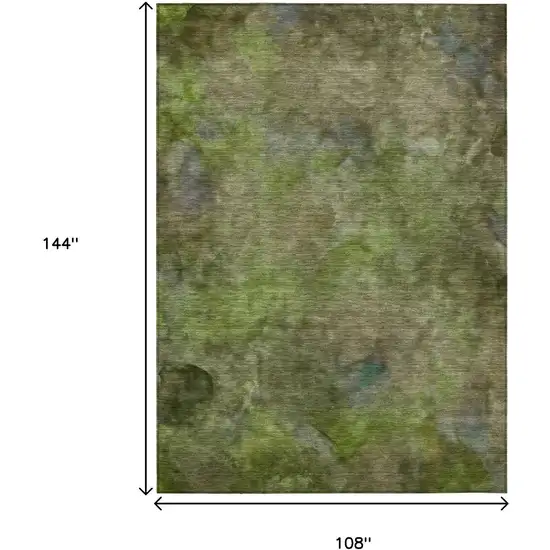 Olive Green And Gray Abstract Washable Indoor Outdoor Area Rug Photo 3