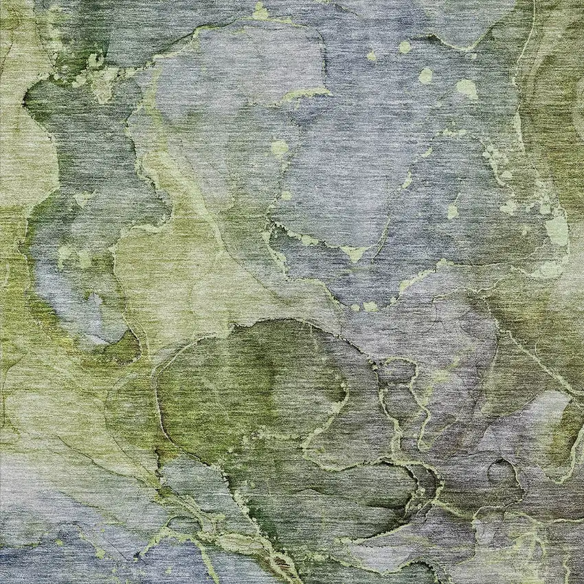 Olive Green And Gray Abstract Washable Indoor Outdoor Area Rug Photo 6