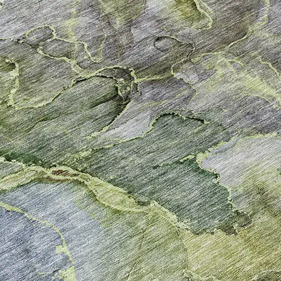Olive Green And Gray Abstract Washable Indoor Outdoor Area Rug Photo 5