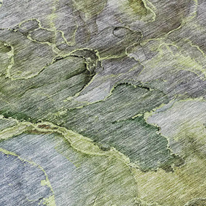 Olive Green And Gray Abstract Washable Indoor Outdoor Area Rug Photo 5