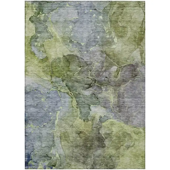 Olive Green And Gray Abstract Washable Indoor Outdoor Area Rug Photo 2