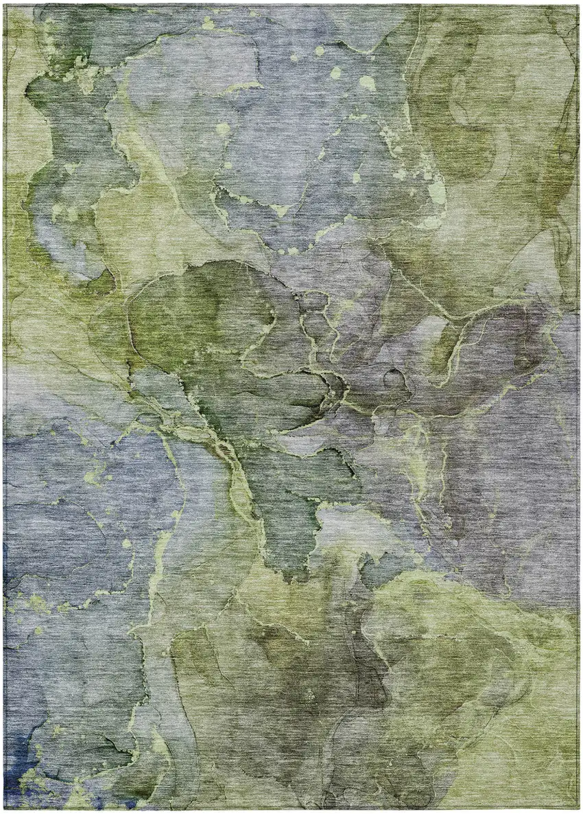 Olive Green And Gray Abstract Washable Indoor Outdoor Area Rug Photo 2