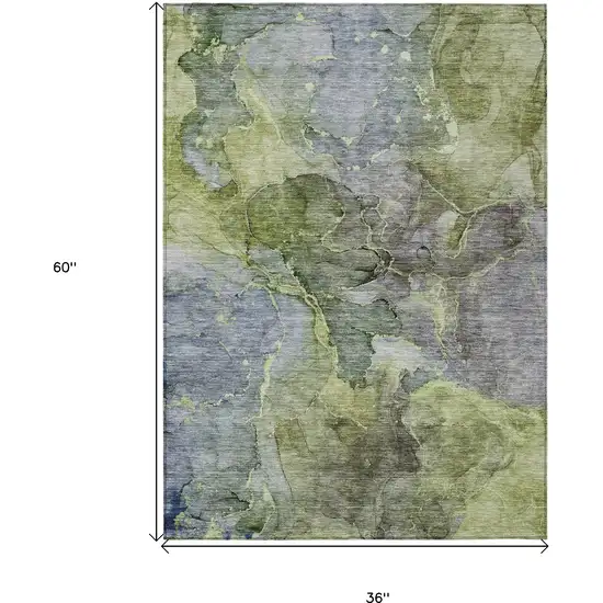 Olive Green And Gray Abstract Washable Indoor Outdoor Area Rug Photo 3