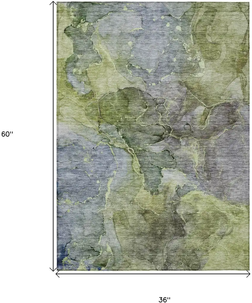 Olive Green And Gray Abstract Washable Indoor Outdoor Area Rug Photo 3