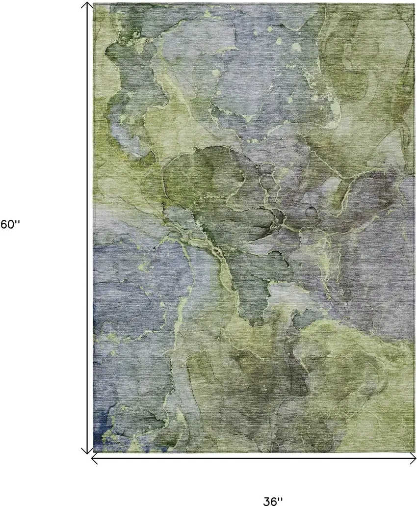 Olive Green And Gray Abstract Washable Indoor Outdoor Area Rug Photo 3