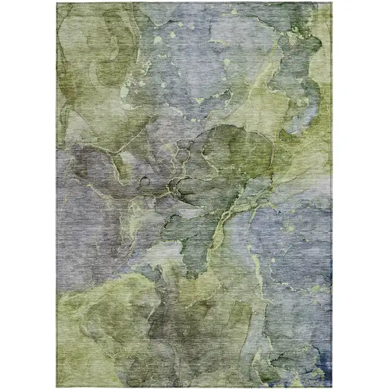 Olive Green And Gray Abstract Washable Indoor Outdoor Area Rug Photo 7