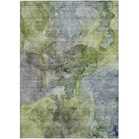 Olive Green And Gray Abstract Washable Indoor Outdoor Area Rug Photo 7