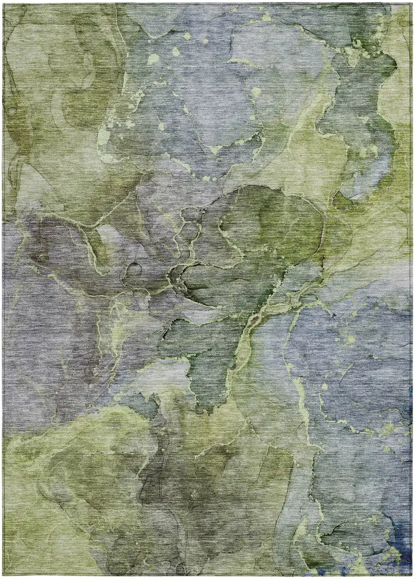 Olive Green And Gray Abstract Washable Indoor Outdoor Area Rug Photo 7