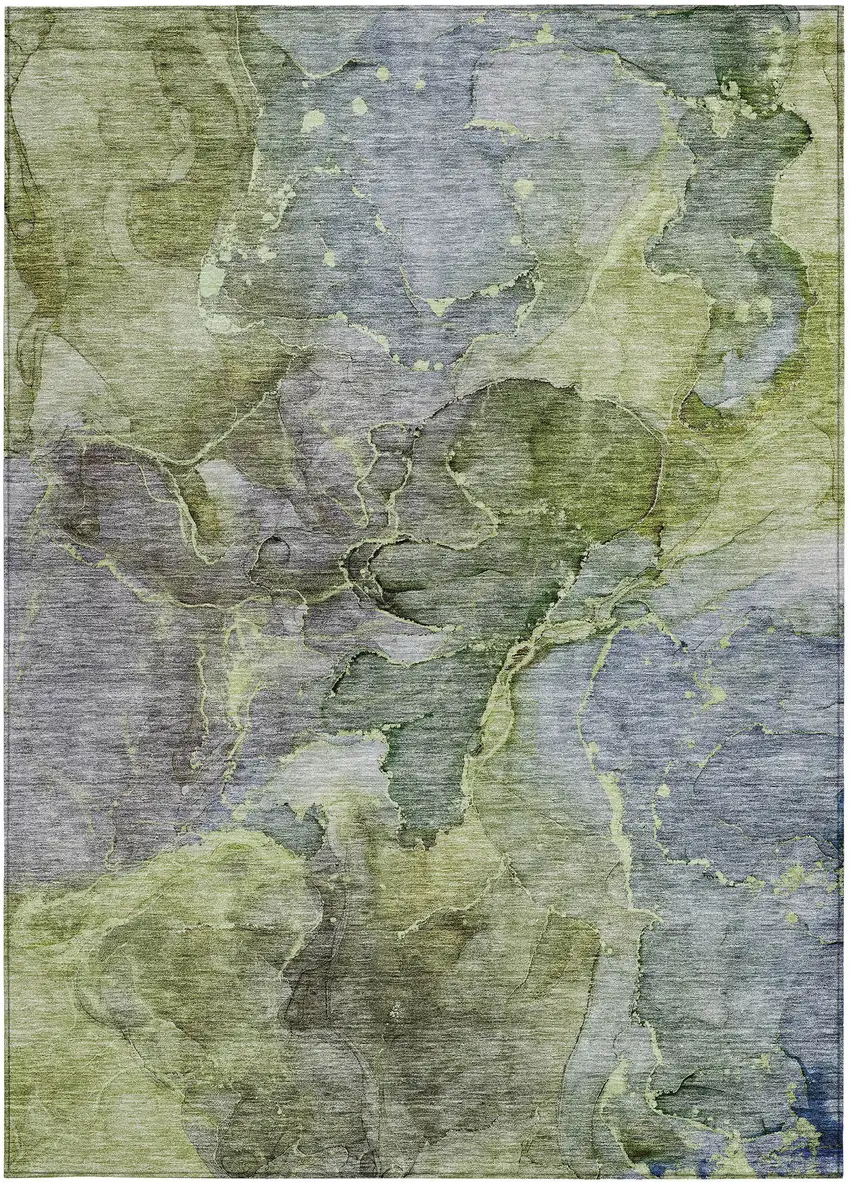 Olive Green And Gray Abstract Washable Indoor Outdoor Area Rug Photo 7