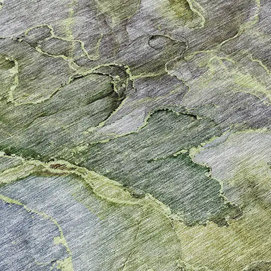 Olive Green And Gray Abstract Washable Indoor Outdoor Area Rug Photo 5