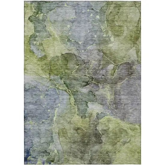 Olive Green And Gray Abstract Washable Indoor Outdoor Area Rug Photo 2
