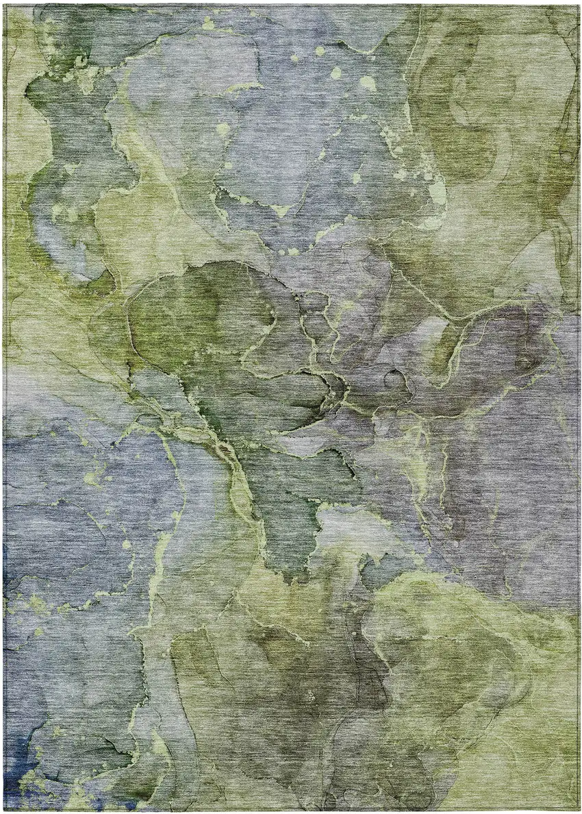 Olive Green And Gray Abstract Washable Indoor Outdoor Area Rug Photo 2